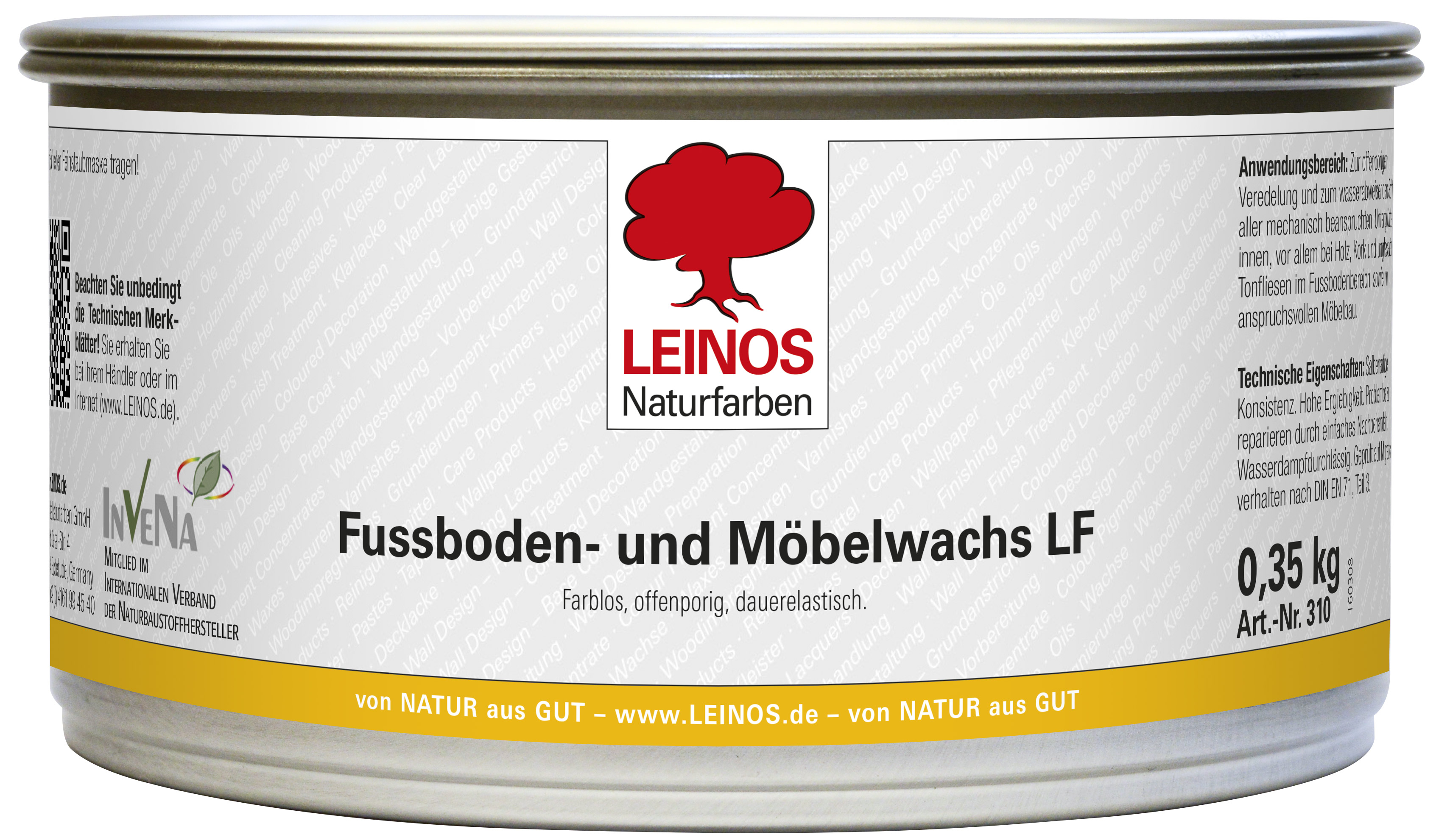 Leinos Fußboden-und Möbelwachs LF lösemittelfrei 0,35 kg