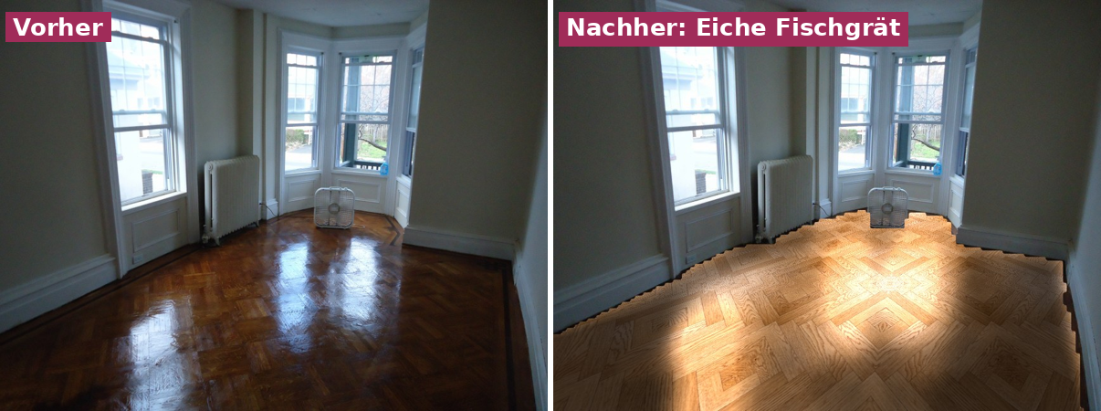 Raumvisualisierer: Vorher/Nachher mit Eiche Fischgrät